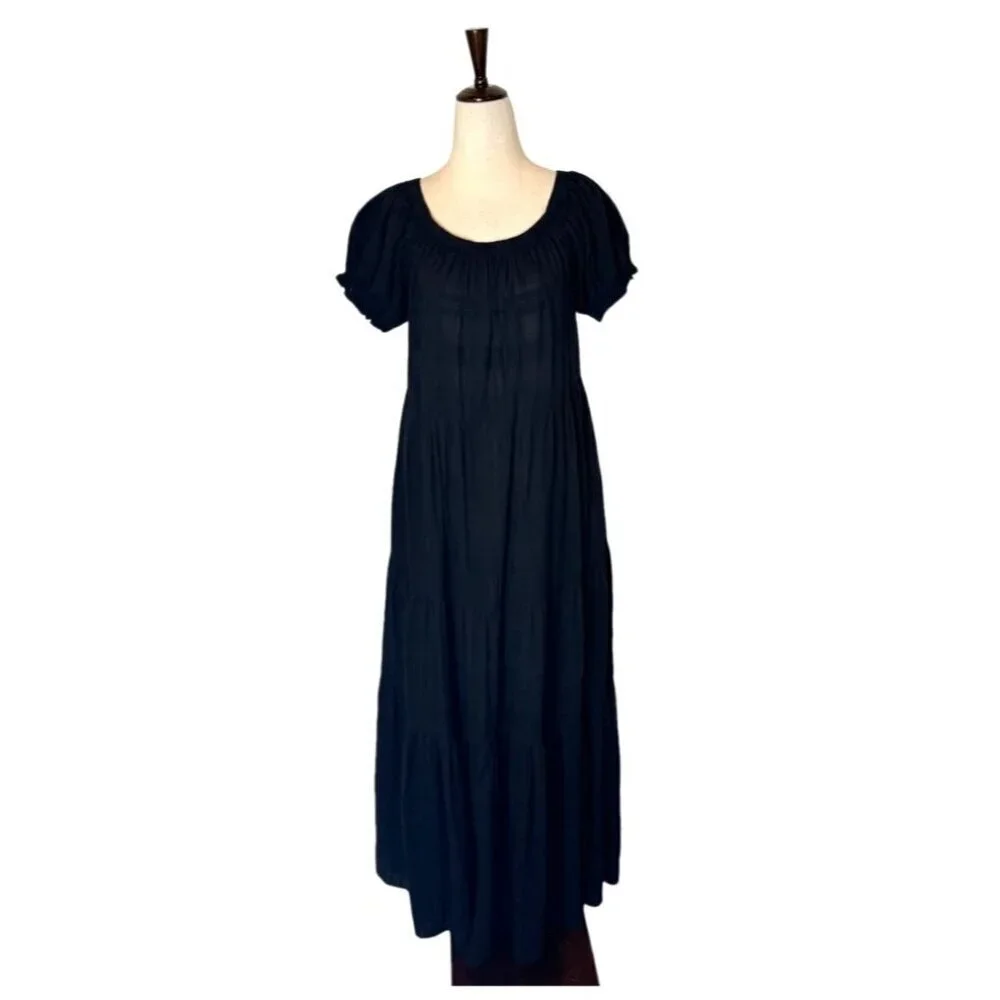 Young Fabulous & Broke Dress Women Medium Black Puff Sleeve Tiered Maxi‎ Boho - Picture 2 of 12